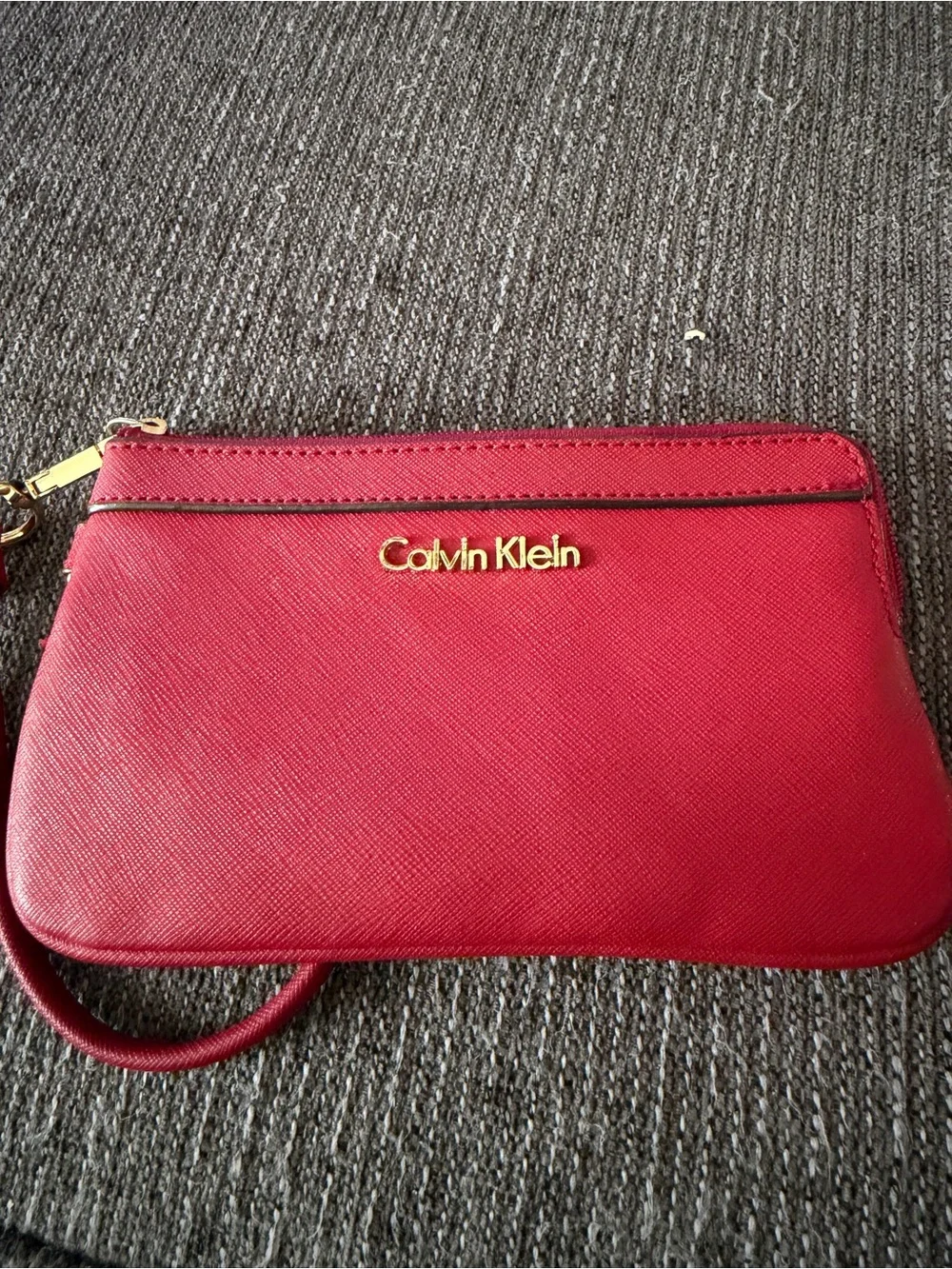 Calvin Klein Red Saffiano Wristlet with Gold Logo